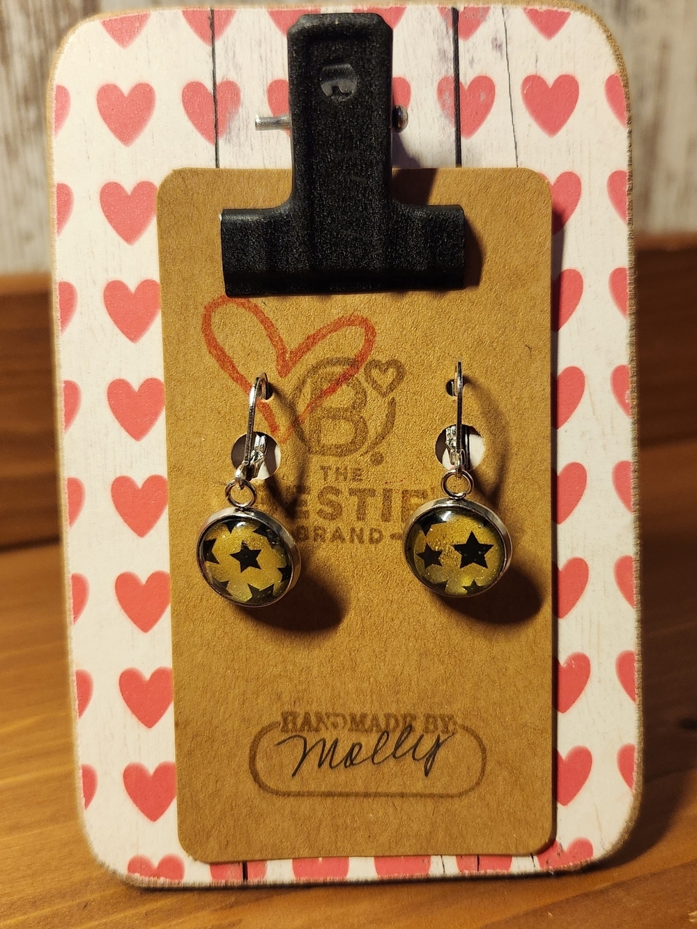 Handmade Gold Black Star Salute To You Colorstreet Design Dangle Lever Earrings